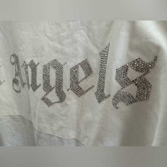 Palm Angels oversized elongated white gemstone back logo button down shirt - Picture 7 of 10